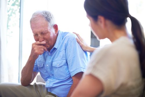 Family members visiting relative in rehab