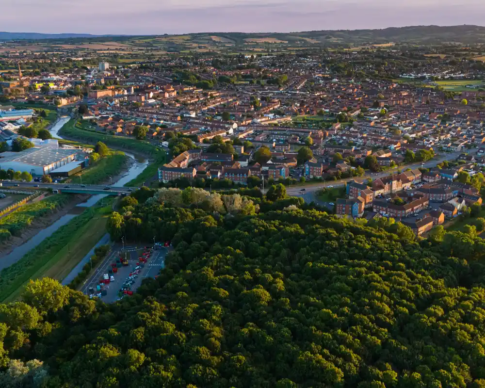 alcohol rehab Bridgwater. Sunset over Bridgwater looking towards Hinkley Point in the far distance
